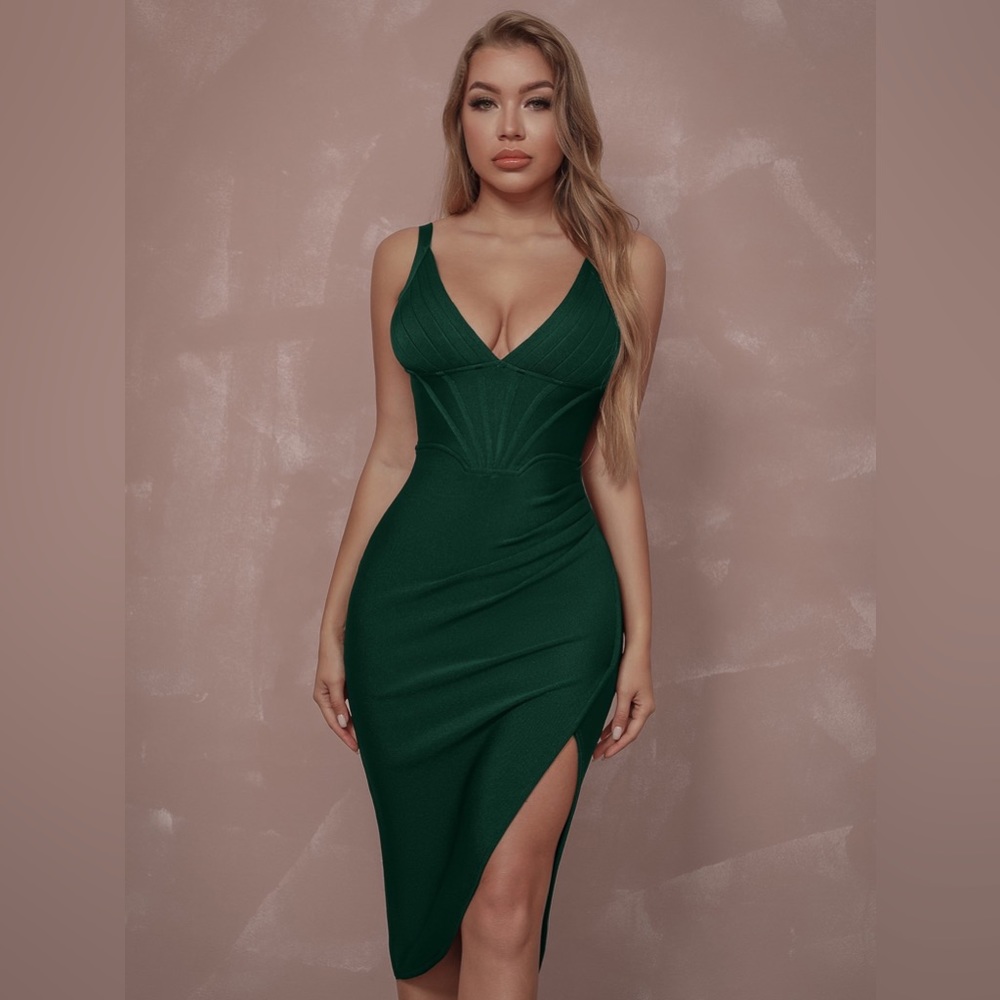 ADYCE V-Neck Split Thigh Backless Bodycon Date Night Party Cami Bandage Dress